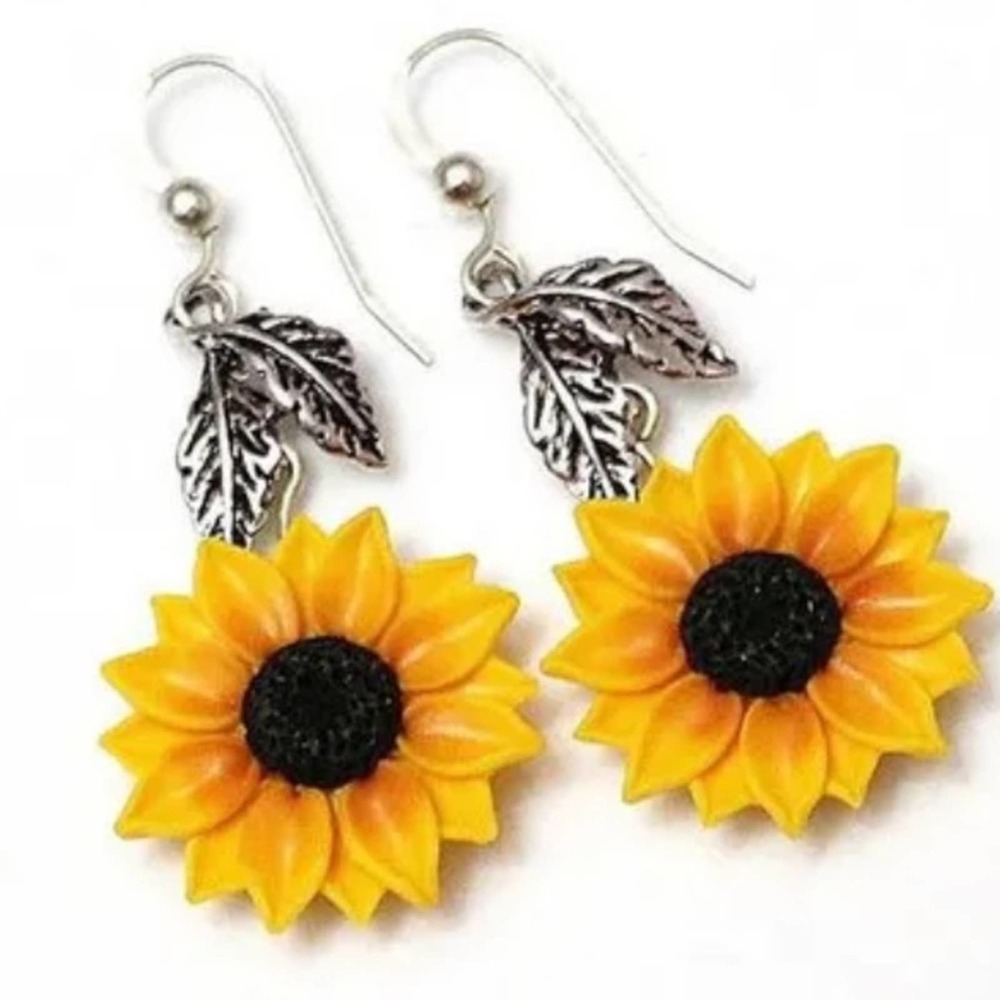 Sunflower Acrylic Drop Style Earrings - Picture 3 of 7